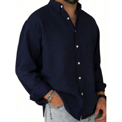 Men's Solid Blue Casual Long Sleeve Shirt Men's Solid Blue Casual Long Sleeve Shirt